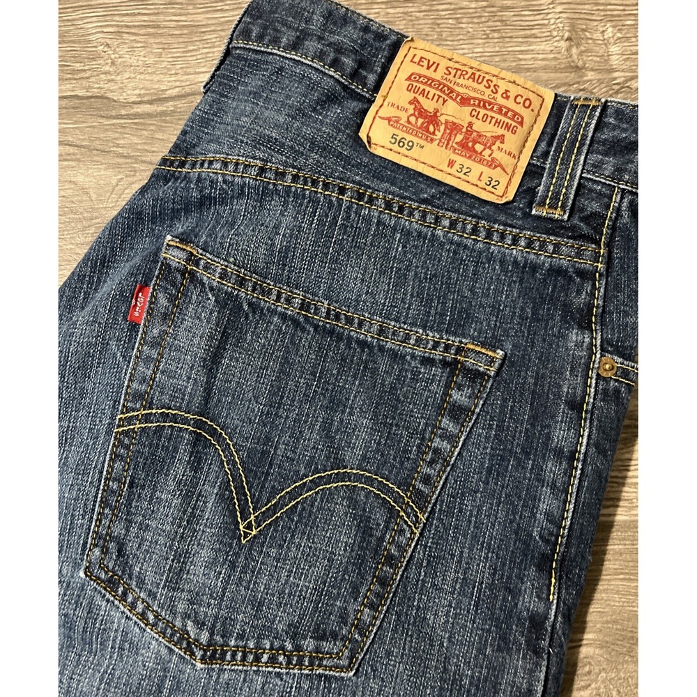 Levi's 569 Loose Straight Leg Dark Wash High Rise Blue Jeans Size 32x32 (32x31)